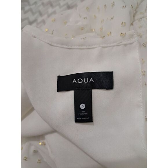 Aqua Womens Small White Gold Coquette Ballet Mini Dress Smocked - Picture 8 of 8